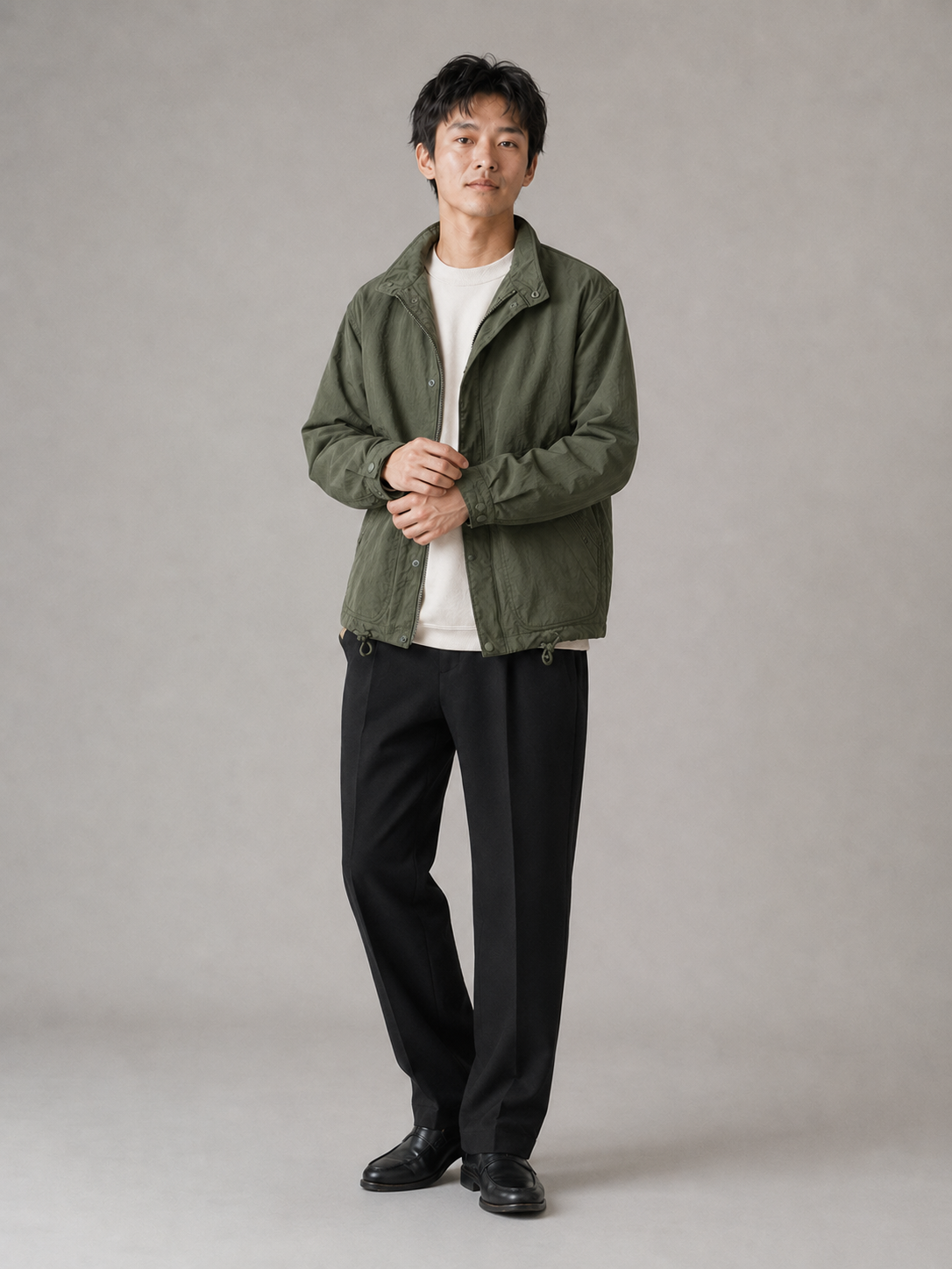 [color:army-green] Windproof Stand-Collar Jacket / army green — model-3
