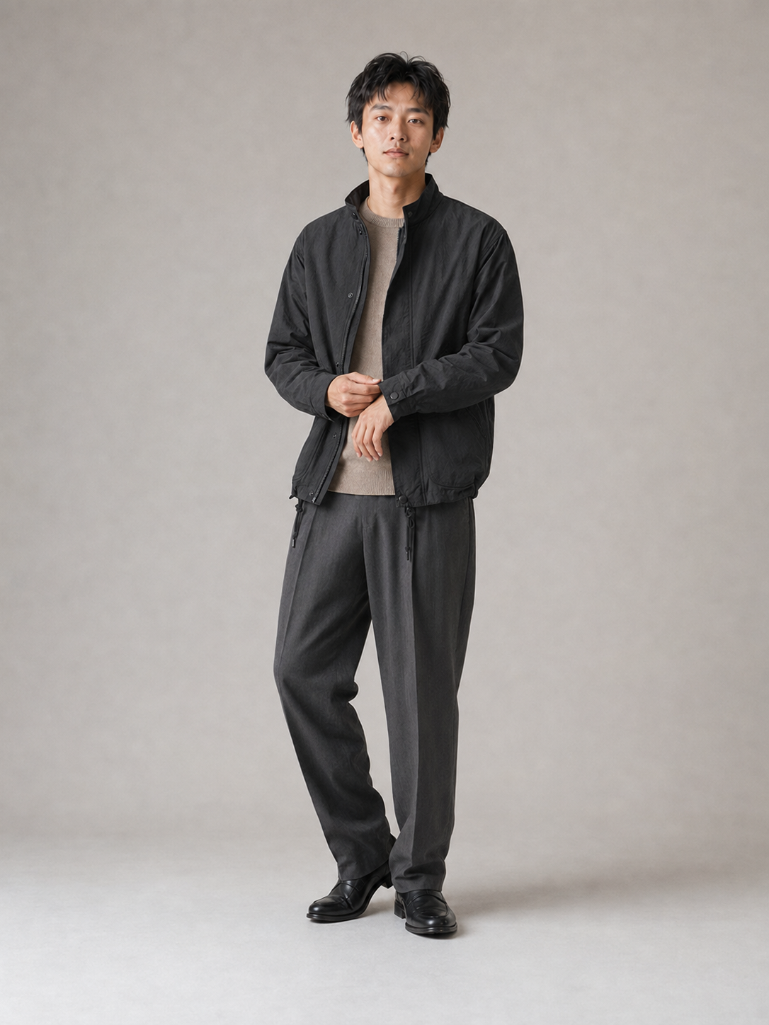 [color:black] Windproof Stand-Collar Jacket / black — model-3