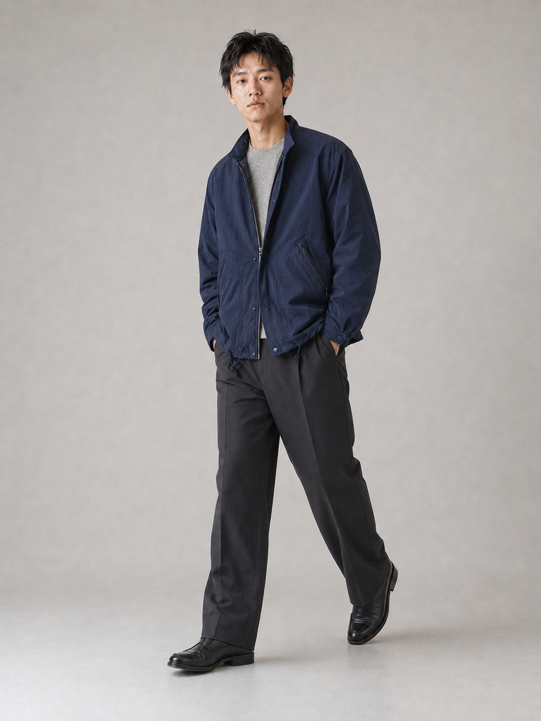 [color:navy-blue] Windproof Stand-Collar Jacket / navy blue — model-2