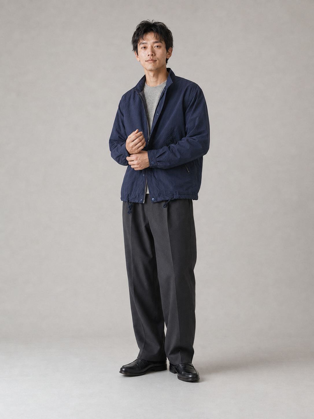[color:navy-blue] Windproof Stand-Collar Jacket / navy blue — model-3