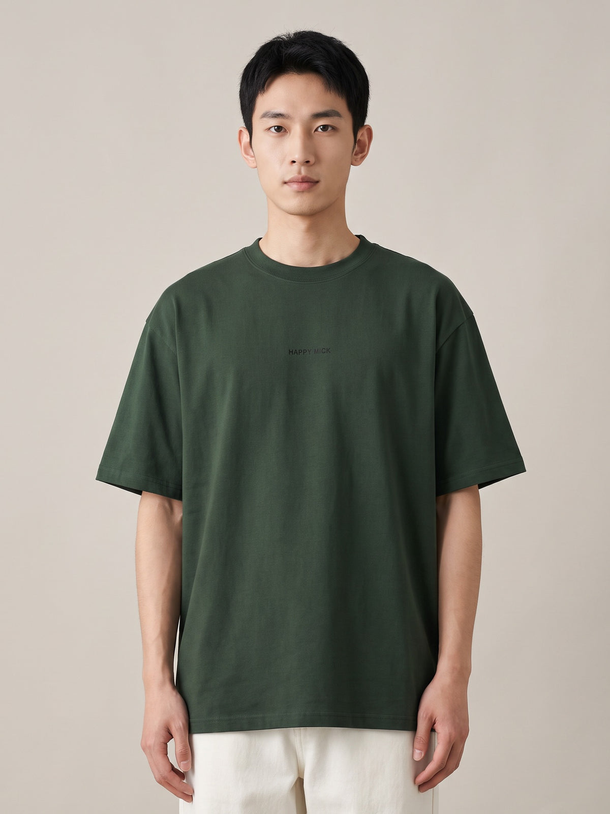 Wordmark Crewneck Tee in Forest Green, studio