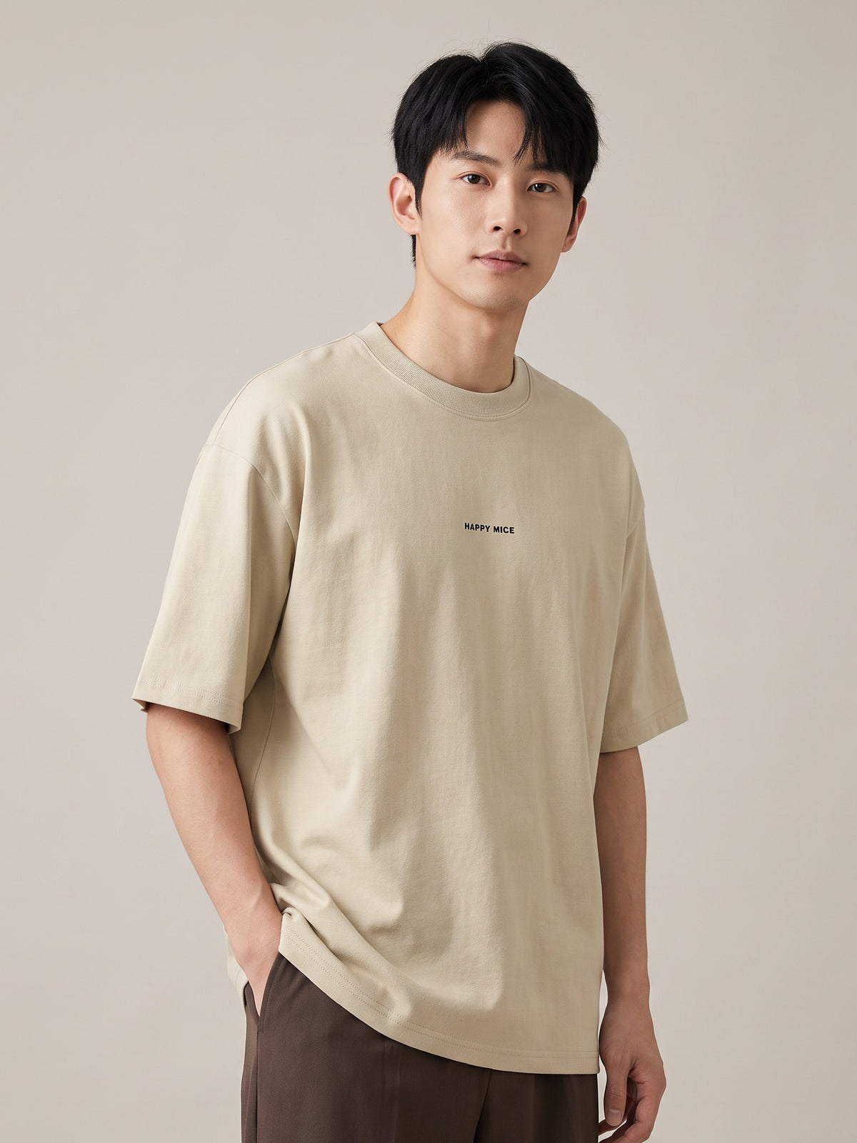 Wordmark Crewneck Tee in Stone, studio
